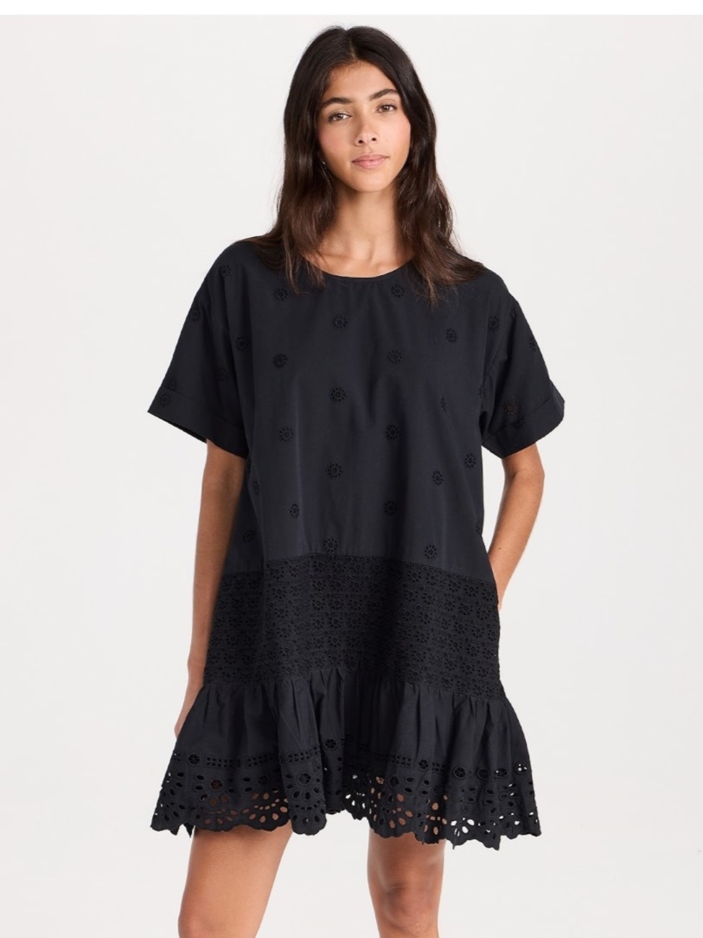 Sea New York Black Elysse Embroidery Short Sleeve Eyelet Lace Tunic Dress NEW XS